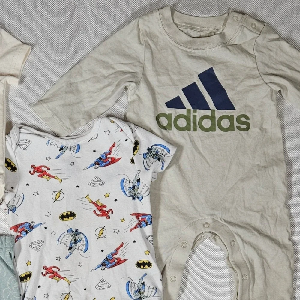 Baby Clothes Lot 0-3M Disney Winnie‎ Pooh Adidas Romper DC Justice League 5pc